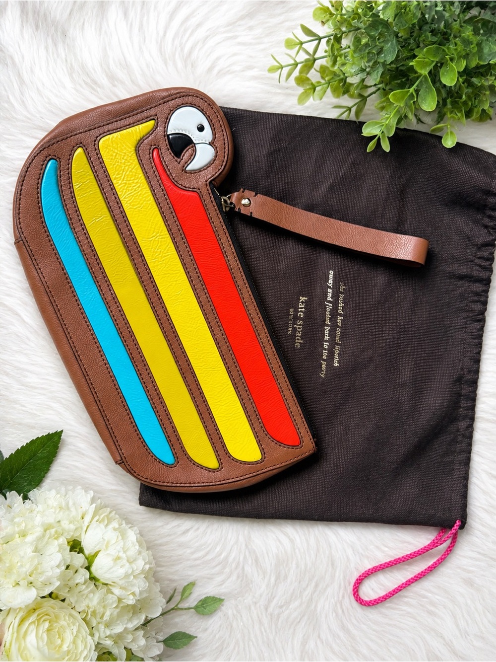 Kate Spade Macaw Parrot Cay Wristlet Multicolor Novelty Clutch Bag with Dust Bag